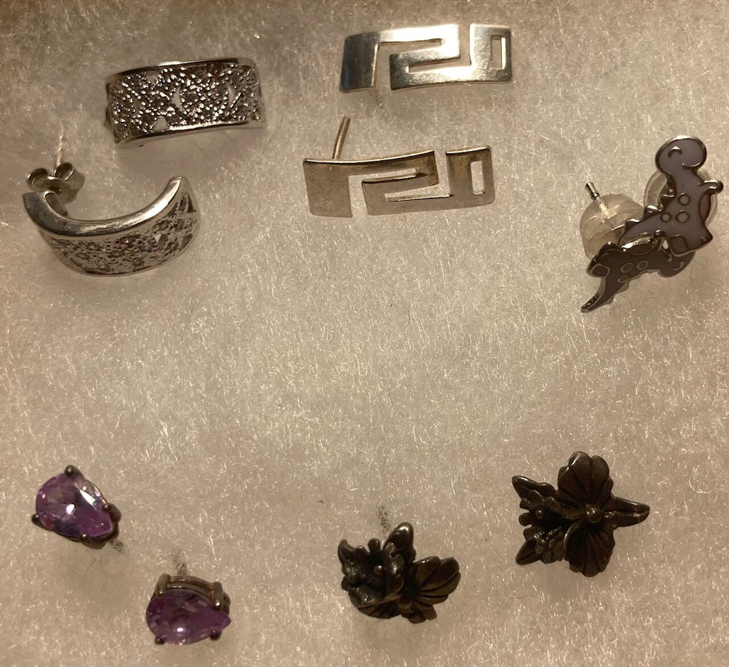 Vintage Lot of 5 Sterling Silver Earring Sets, Nice Designs, Studs, Quality, Jewelry, 0664