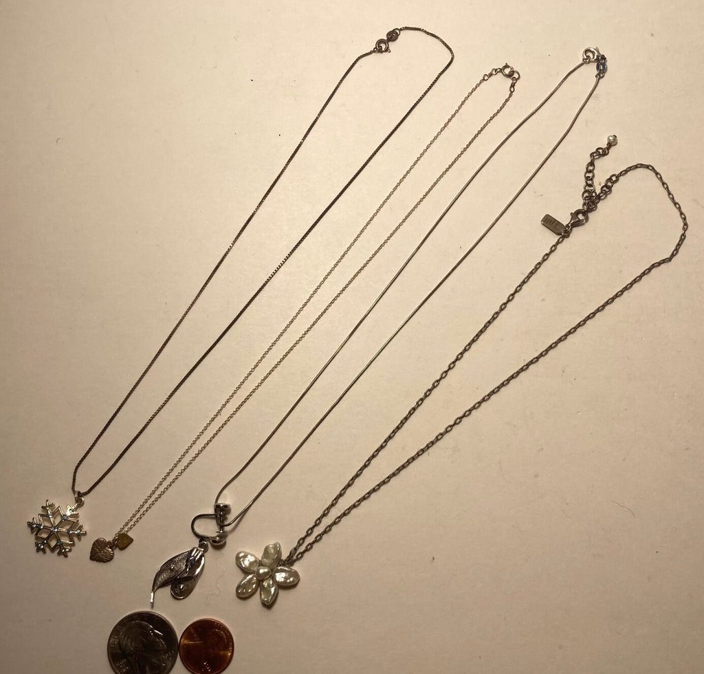 Vintage Lot of 4 Sterling Silver Necklaces With Nice Charms, Pendants,