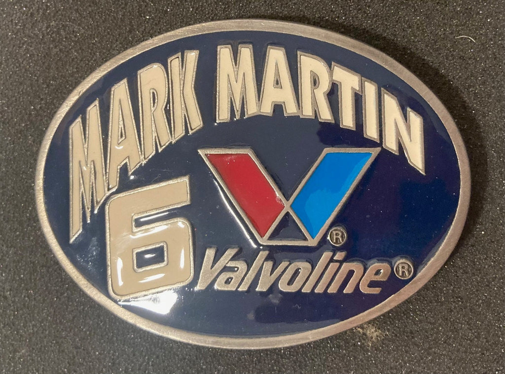 Vintage Metal Belt Buckle, Buckles of America, Mark Martin, 6, Valvoline, Racing, Nice Design, 3 1/4" x 2 1/2", Heavy Duty, Quality