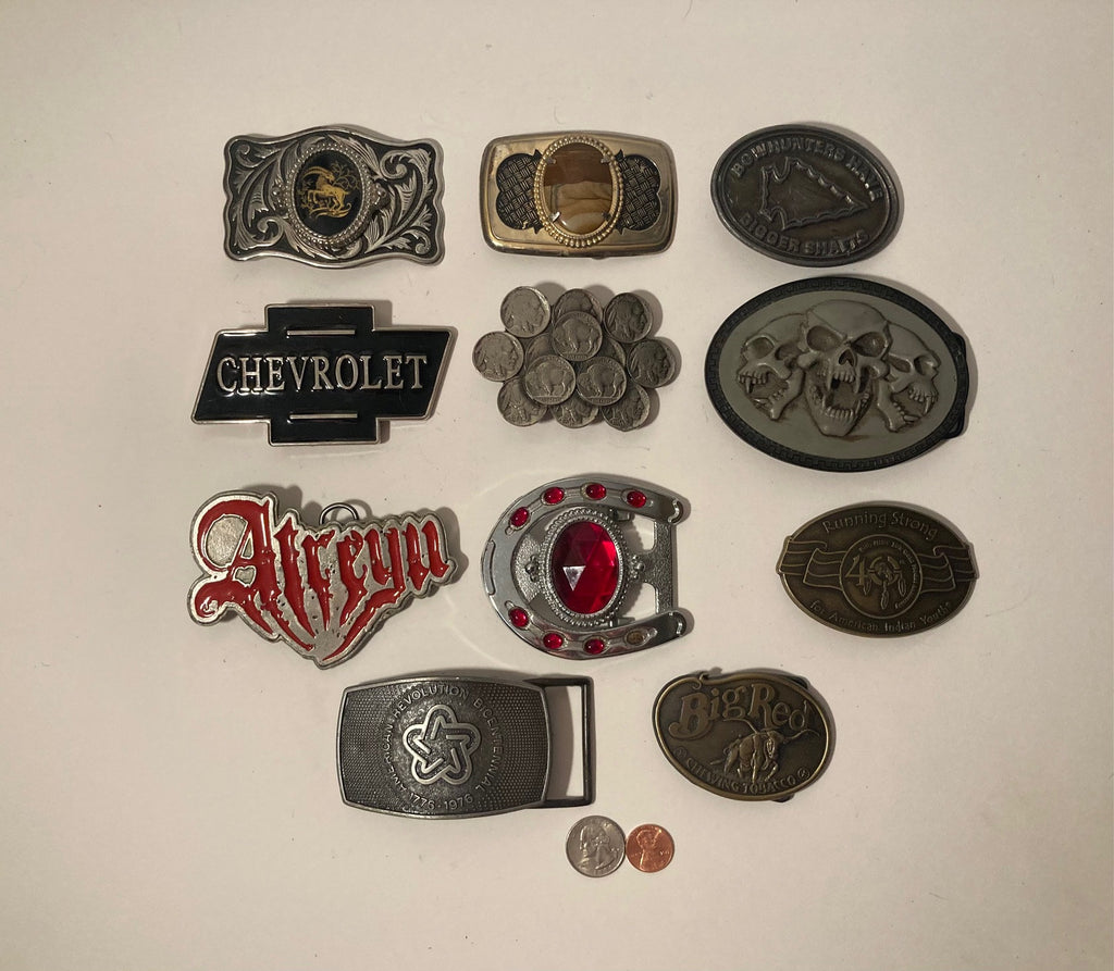 Vintage Lot of 11 Assorted Different Belt Buckles, Chevrolet, Arrowhead, Country & Western, Western Wear, Resell, For Belts