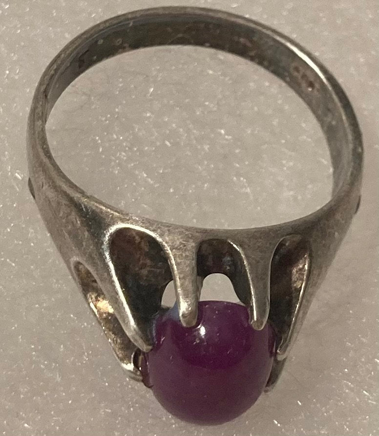 Vintage Sterling Silver Ring, Nice Purple Stone Design, Size 9 1/2, Nice Design, Quality, Jewelry, 0718, Accessory