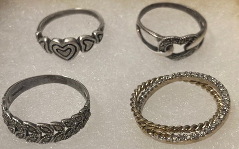 Vintage Lot of 4 Sterling Silver Rings, Nice Designs, Quality, Jewelry, 0721, Accessory, 925, Clothing, Necklace, Charm, Bracelet