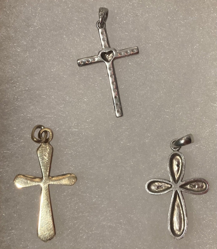 Vintage Lot of 3 Sterling Silver Pendants, Charms, Crosses, Crucifix, Nice Designs, Quality, Jewelry, 0722, Accessory, 925, Clothing
