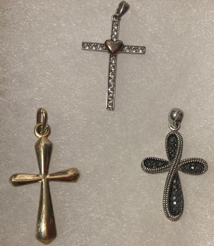 Vintage Lot of 3 Sterling Silver Pendants, Charms, Crosses, Crucifix, Nice Designs, Quality, Jewelry, 0722, Accessory, 925, Clothing