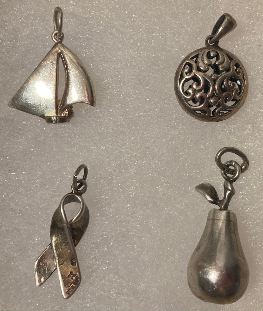 Vintage Lot of 4 Sterling Silver Pendants, Charms, Sailboat, Ribbon, Nice Designs, Quality, Jewelry, 0724, Accessory, 925, Clothing