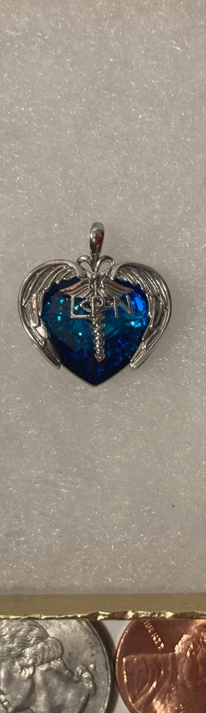 Vintage Sterling Silver Pendant, Charm, Heart, Nice Blue Stone, LPN, Licensed Practical Nurse, Nice Design, 3/4" x 3/4", Quality, Jewelry