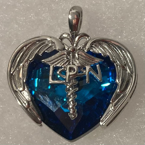 Vintage Sterling Silver Pendant, Charm, Heart, Nice Blue Stone, LPN, Licensed Practical Nurse, Nice Design, 3/4" x 3/4", Quality, Jewelry