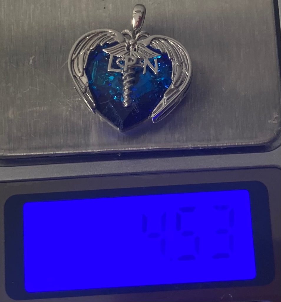 Vintage Sterling Silver Pendant, Charm, Heart, Nice Blue Stone, LPN, Licensed Practical Nurse, Nice Design, 3/4" x 3/4", Quality, Jewelry