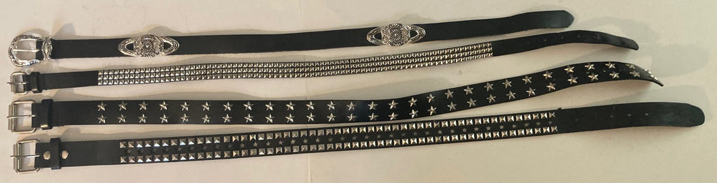 Vintage Lot of 4 Assorted Leather Belts, Rhinestones, Studs, Unique, Nice Good Leather Designs, Country & Western, Western Wear, Resell
