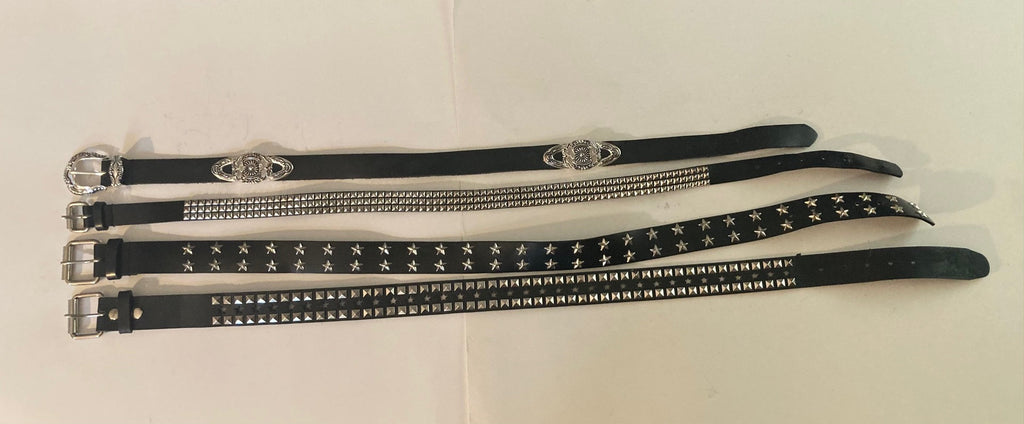 Vintage Lot of 4 Assorted Leather Belts, Rhinestones, Studs, Unique, Nice Good Leather Designs, Country & Western, Western Wear, Resell