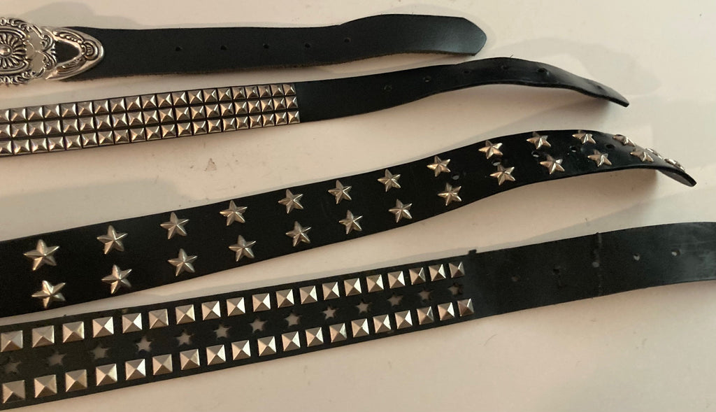 Vintage Lot of 4 Assorted Leather Belts, Rhinestones, Studs, Unique, Nice Good Leather Designs, Country & Western, Western Wear, Resell