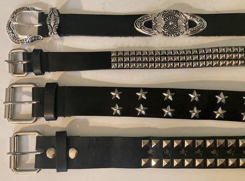 Vintage Lot of 4 Assorted Leather Belts, Rhinestones, Studs, Unique, Nice Good Leather Designs, Country & Western, Western Wear, Resell