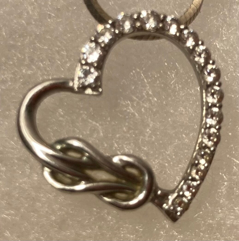 Vintage Sterling Silver Chain Necklace, Nice Heart Shaped Sparkly Stone Design, Very Nice Unique Design