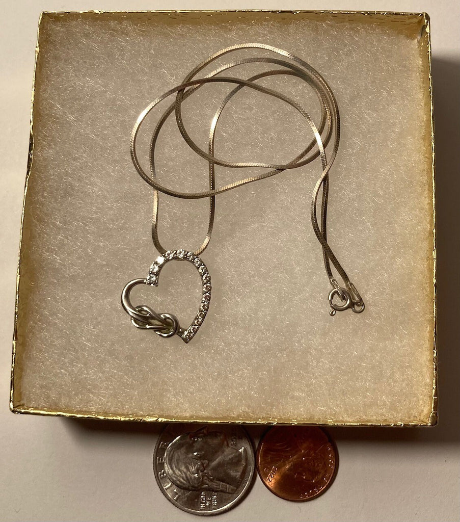 Vintage Sterling Silver Chain Necklace, Nice Heart Shaped Sparkly Stone Design, Very Nice Unique Design