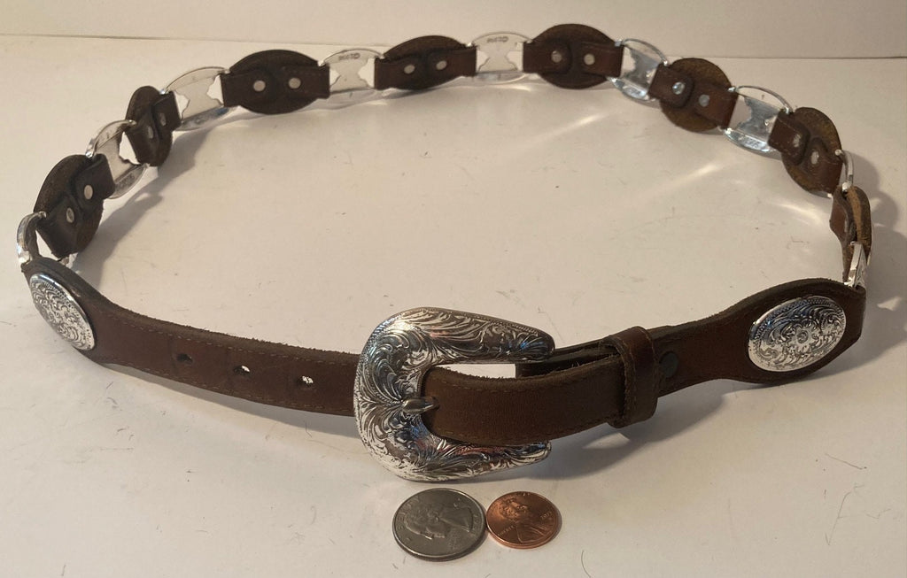 Vintage Leather Belt, Nice Silver Accents Design, Bling, Really Nice Leather, Heavy Duty, Quality, Size 34 to 38, Country and Western