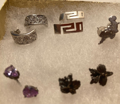 Vintage Lot of 5 Sterling Silver Earring Sets, Nice Designs, Studs, Quality, Jewelry, 0664