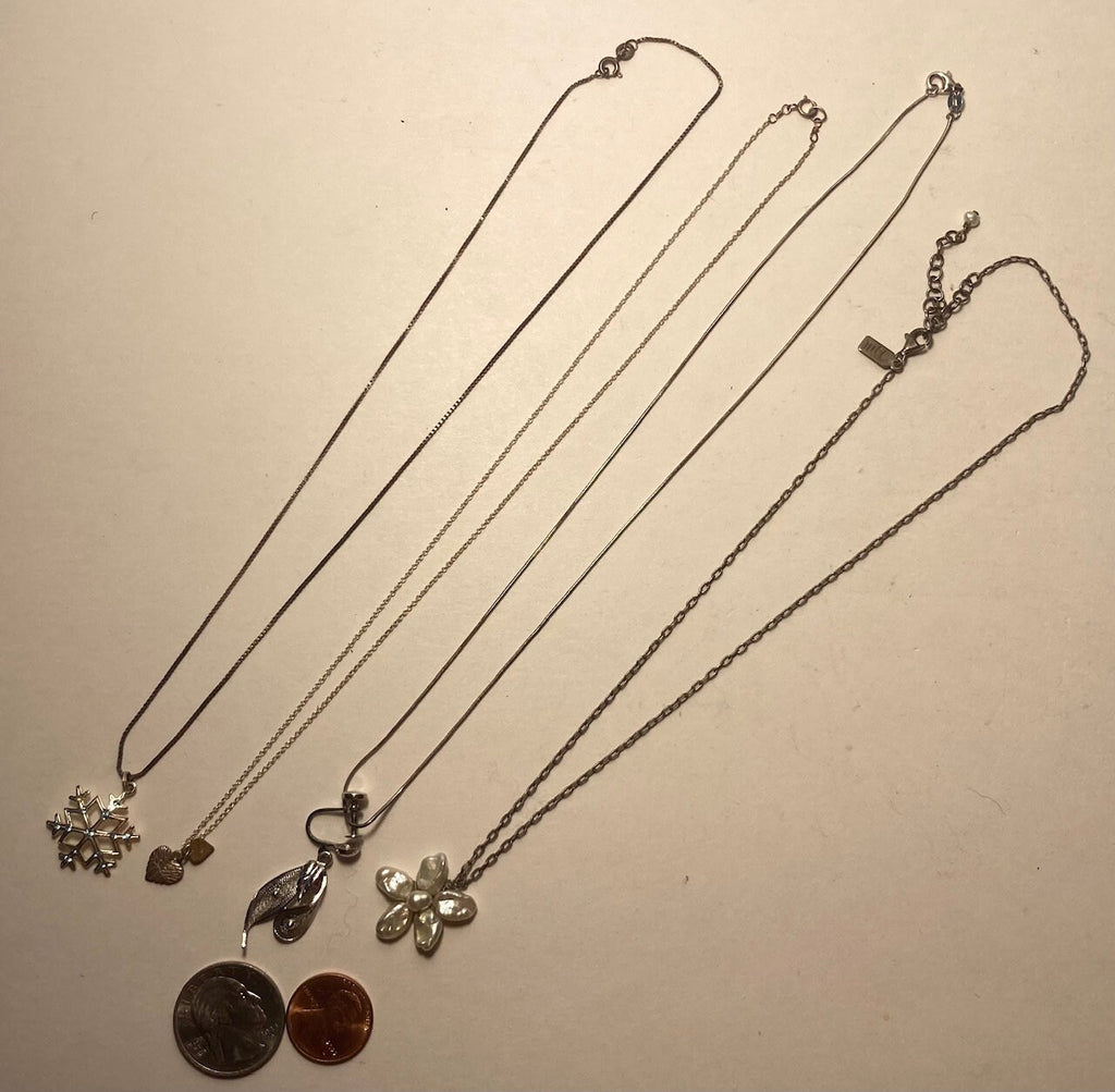 Vintage Lot of 4 Sterling Silver Necklaces With Nice Charms, Pendants,