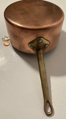 Vintage Metal Copper and Brass Cooking Pot, Quality, Heavy Duty, Cooking, Hanging Display, Kitchen Decor, 12 1/2" Long and 6 1/2" Pan Size