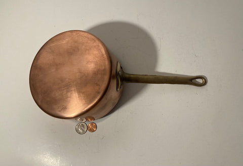 Vintage Metal Copper and Brass Cooking Pot, Quality, Heavy Duty, Cooking, Hanging Display, Kitchen Decor, 12 1/2" Long and 6 1/2" Pan Size