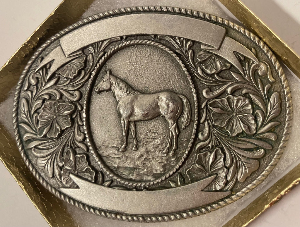Vintage 1974 Metal Belt Buckle, Nice Horse Design, Stallion, Nice Design, Country & Western, 3 3/4" x 2 3/4", Made in USA, Quality, Heavy