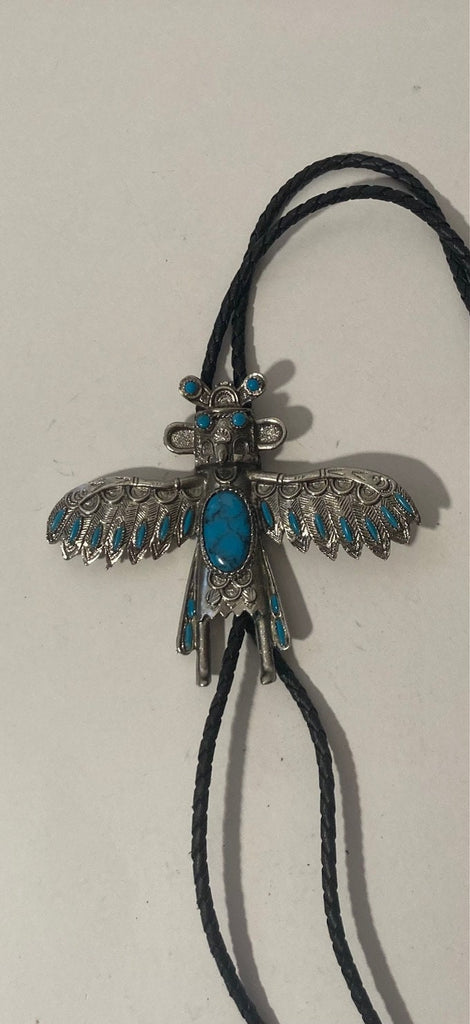 Vintage Metal Bolo Tie, Nice Turquoise Stone Design, Eagle, Native, Nice Western Design, 4 1/4" x 3 1/2", Quality, Heavy Duty, Made in USA