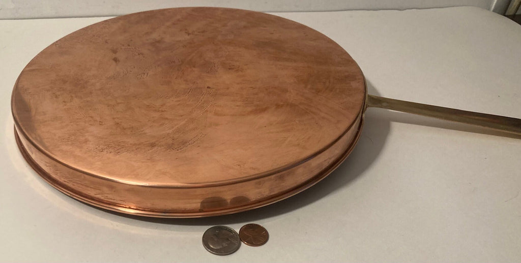 Vintage Metal Copper and Brass Frying Pan, Cooking, Use It, Round, Kitchen Decor, Hanging Display, Quality, Heavy Duty, 18" Long