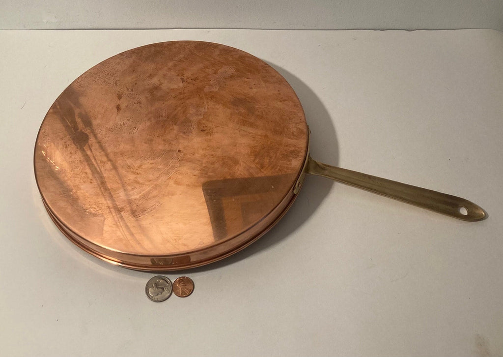 Vintage Metal Copper and Brass Frying Pan, Cooking, Use It, Round, Kitchen Decor, Hanging Display, Quality, Heavy Duty, 18" Long