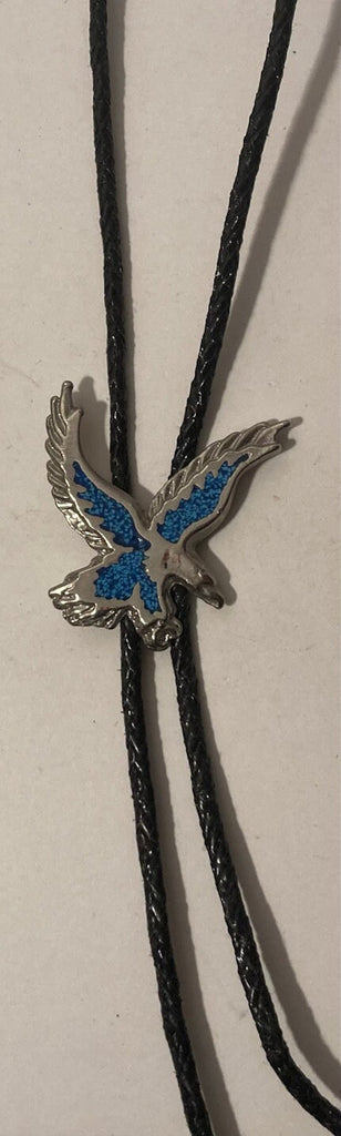 Vintage Metal Bolo Tie, Nice Silver and Blue Crush Turquoise Stone Design, Eagle, Nice Western Design, 2 1/4" x 2", Quality, Heavy Duty