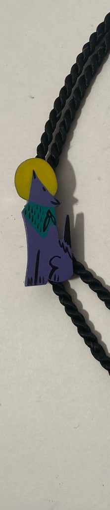 Vintage Metal Bolo Tie, Nice Purple Dog, Wolf Design, Nice Western Design, 2" x 3/4", Quality, Heavy Duty, Made in USA, Country & Western