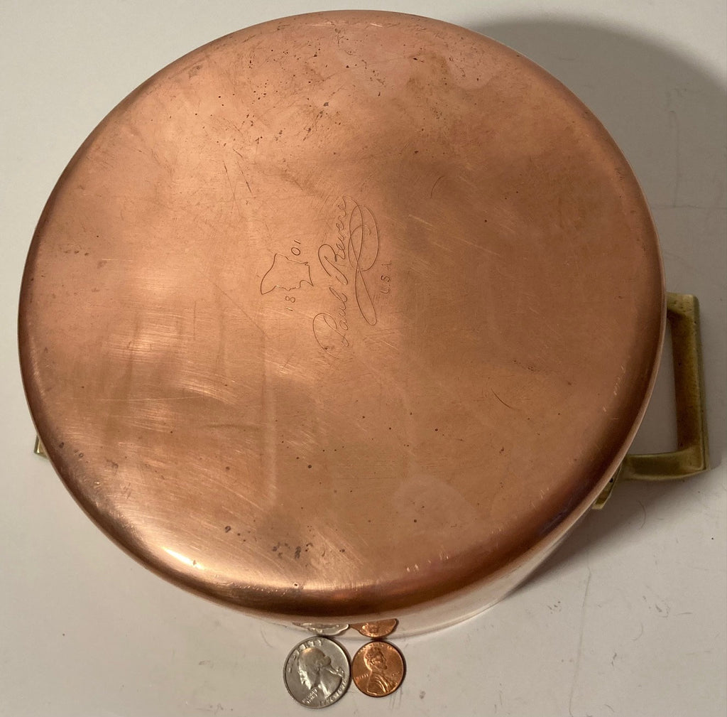 Vintage Metal Copper and Brass Cooking Stock Pot, Pan, Made in USA, Paul Revere, Quality, Heavy Duty, Cooking, Hanging Display