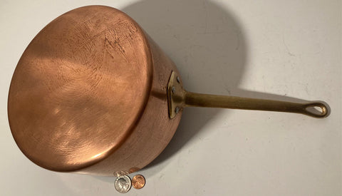 Vintage Metal Copper and Brass Cooking Pot, Quality, Heavy Duty, Cooking, Hanging Display, Kitchen Decor, 15" Long and 8" Pan Size