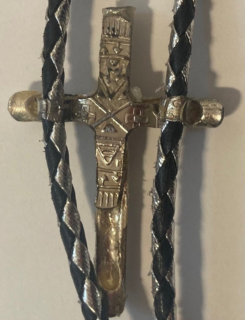 Vintage Metal Bolo Tie, Nice Cross, Crucifix Design, Nice Western Design, 2 1/4" x 1 1/2", Quality, Heavy Duty, Made in USA, Country