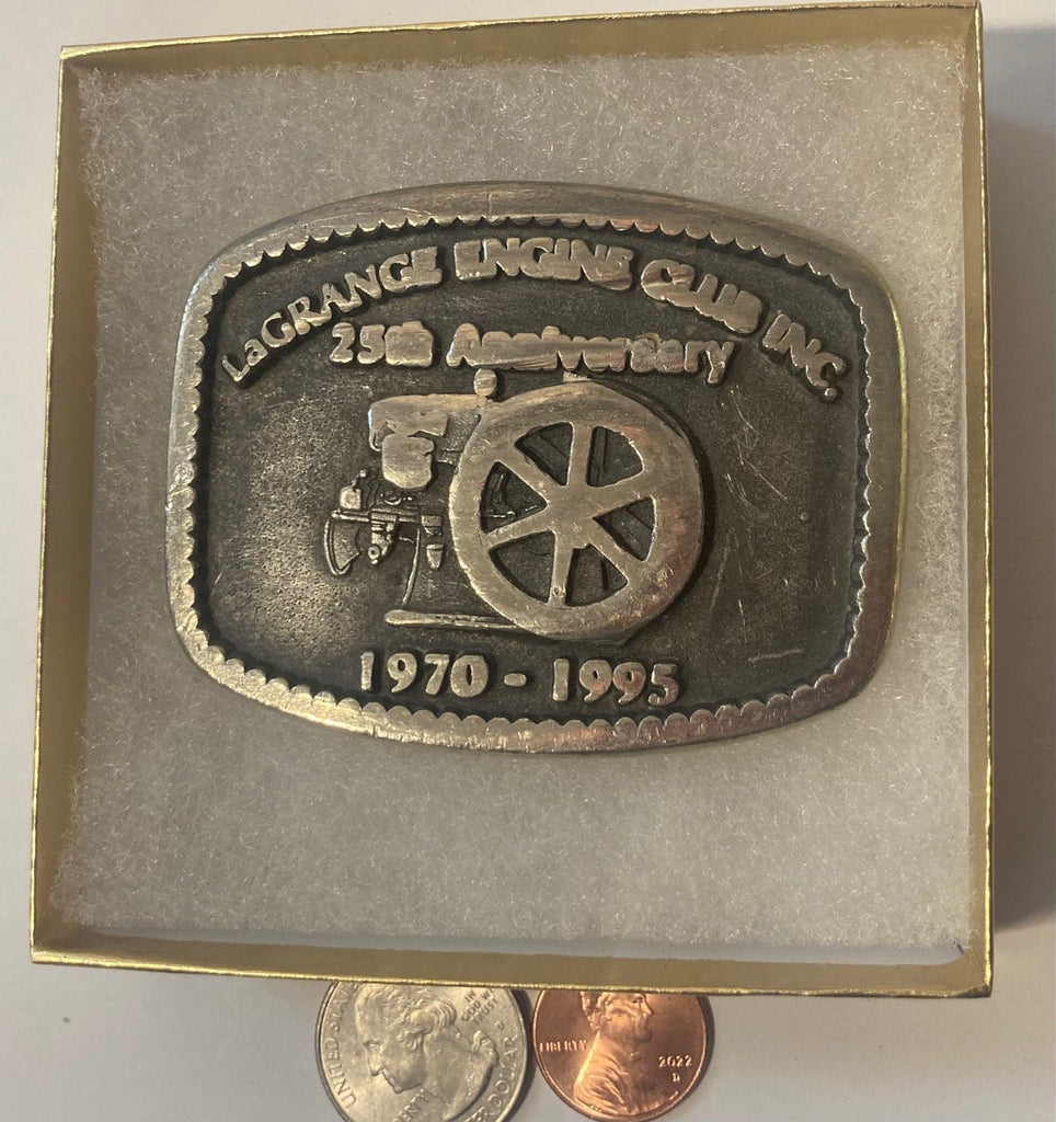 Vintage 1995 Metal Belt Buckle, LaGrange Engine Club, Nice Western Design, 3" x 2 1/4", Heavy Duty, Quality, Thick Metal, Made in USA