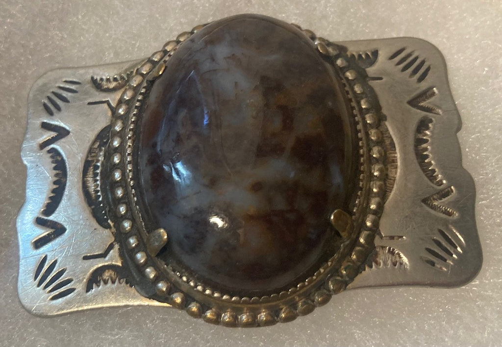 Vintage Metal Belt Buckle, Nickel Silver with Nice Stone Design, Nice Western Design, 2 1/2" x 1 3/4", Heavy Duty, Quality, Thick Metal