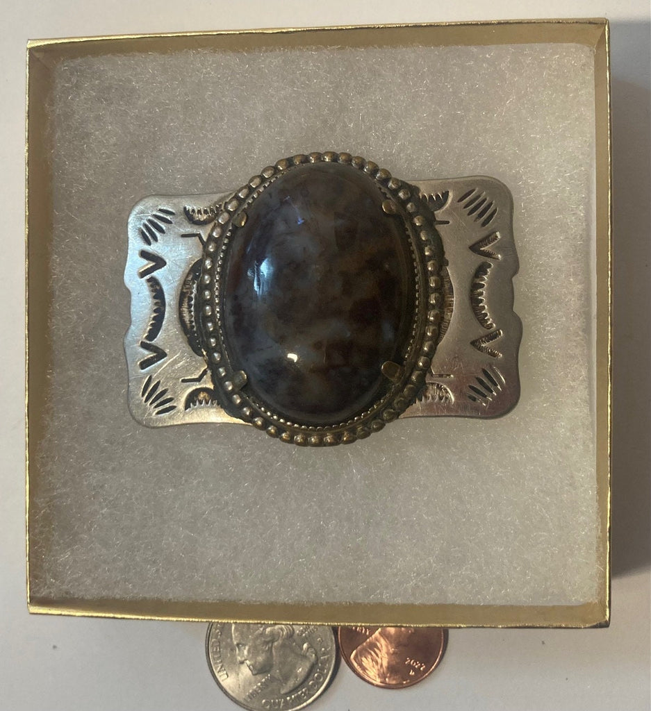 Vintage Metal Belt Buckle, Nickel Silver with Nice Stone Design, Nice Western Design, 2 1/2" x 1 3/4", Heavy Duty, Quality, Thick Metal