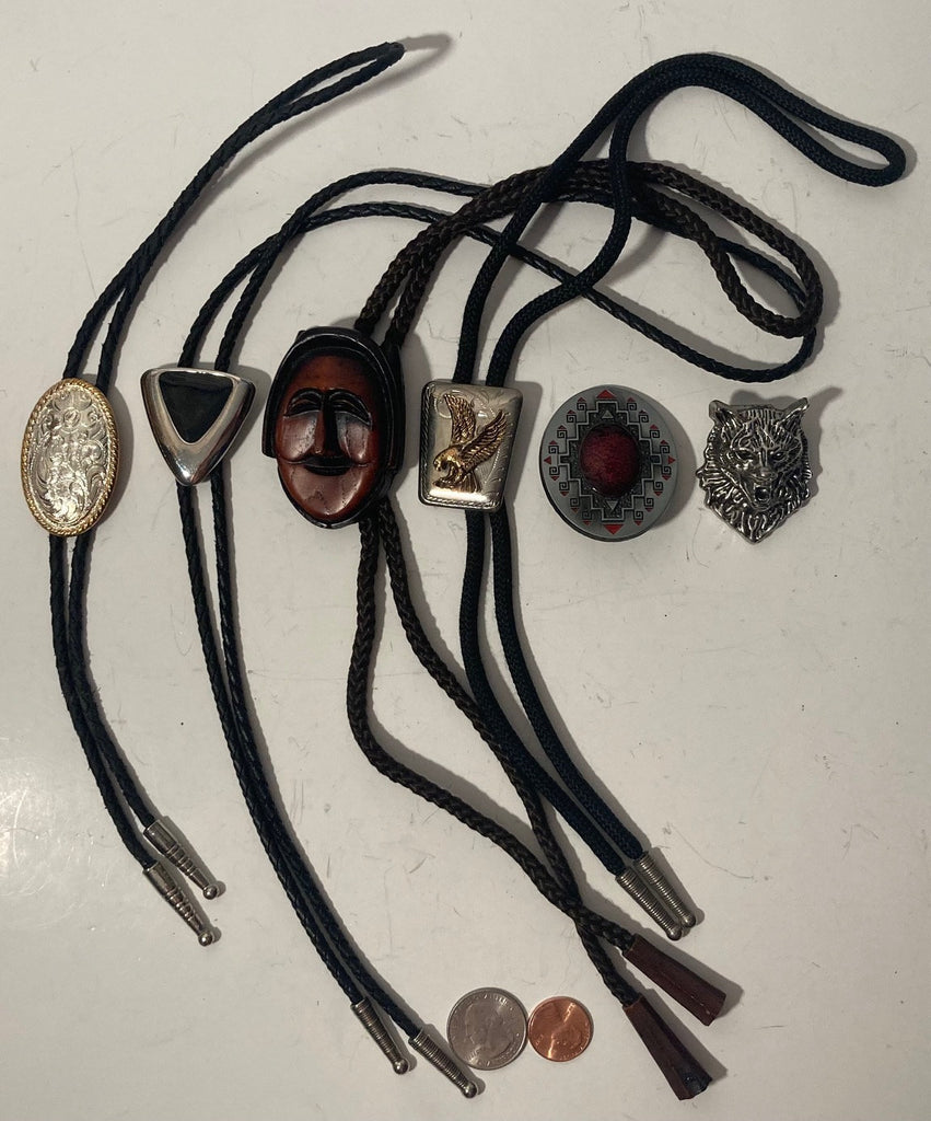 Vintage Lot of 6 Metal Bolo Ties, Nice Designs, Eagle, Wolf, Quality, Heavy Duty, Made in USA, Country & Western, Cowboy, Western Wear