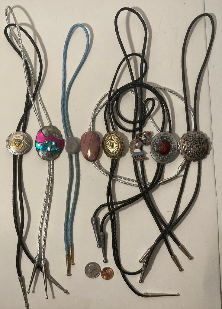 Vintage Lot of 8 Metal Bolo Ties, Native, Pink, Nice Western Designs, Quality, Heavy Duty, Made in USA, Country & Western, Cowboy, Western