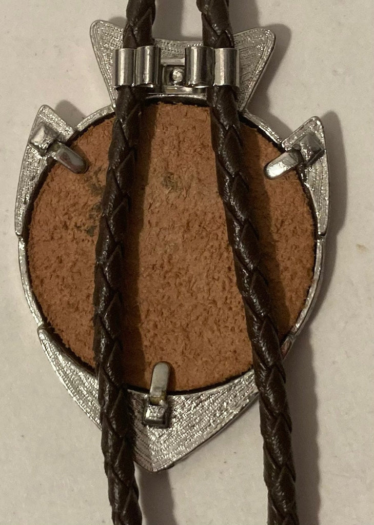 Vintage Metal Bolo Tie, Nice Silver Arrowhead Native Design, Leather Rattlesnake, Nice Western Design, 2 1/4" x 1 3/4", Quality, Heavy Duty