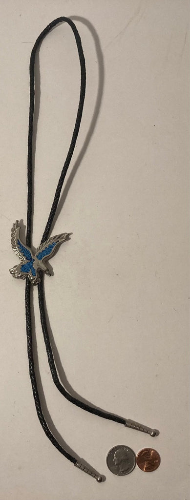 Vintage Metal Bolo Tie, Nice Silver and Blue Crush Turquoise Stone Design, Eagle, Nice Western Design, 2 1/4" x 2", Quality, Heavy Duty