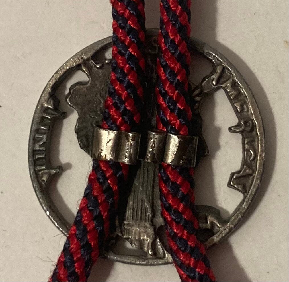 Vintage Metal Bolo Tie, Big Size Carved Out 1945 Mercury Dime Coin, Nice Western Design, 1 1/2" x 1 1/2", Quality, Heavy Duty, Made in USA