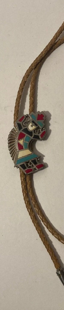 Vintage Metal Bolo Tie, Nice Silver and Enamel Native Design, Nice Western Design, 2" x 1 1/4", Quality, Heavy Duty, Made in USA, Country