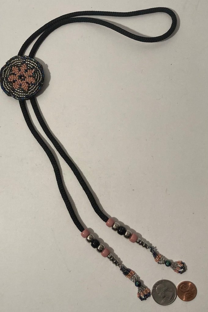 Vintage Metal Bolo Tie, Nice Pink and Black Design, Nice Western Design, 1 3/4" x 1 3/4", Quality, Heavy Duty, Made in USA, Country