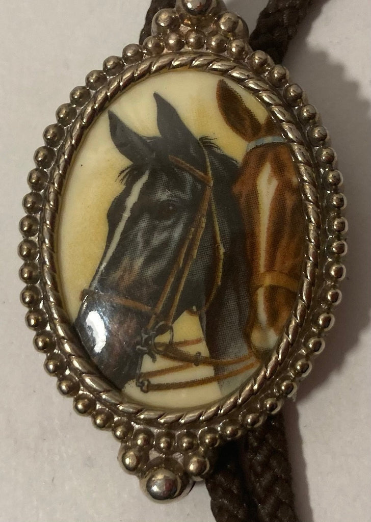 Vintage Metal Bolo Tie, Nice Horse Design, Nice Western Design, 2 1/4" x 1 1/2", Quality, Heavy Duty, Made in USA, Country & Western, Cowboy