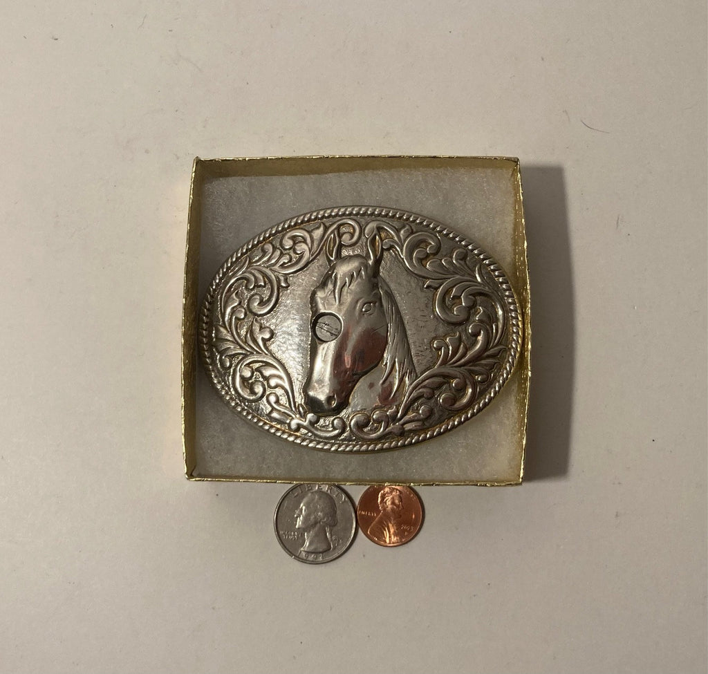 Vintage Metal Belt Buckle, 24K Gold Plated, Nice Horse, Nice Western Design, 3 1/2" x 2 3/4", Heavy Duty, Made in USA, Quality, Thick Metal