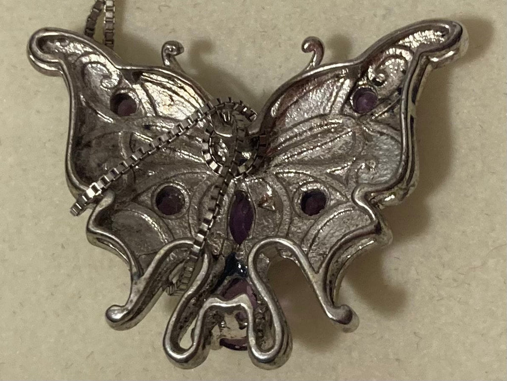 Vintage Sterling Silver Necklace, Nice Butterfly with Beautiful Purple Stones, Very Nice Unique Design, Kay Jewelers, Quality, Jewelry