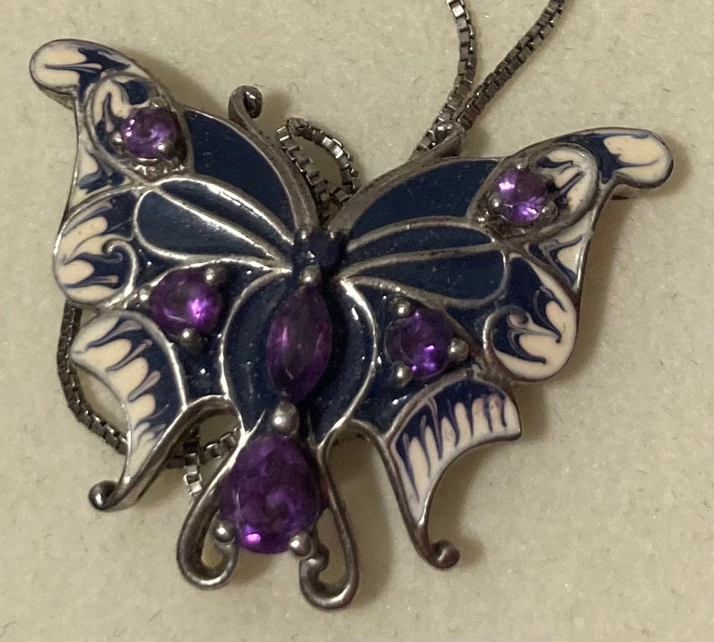 Vintage Sterling Silver Necklace, Nice Butterfly with Beautiful Purple Stones, Very Nice Unique Design, Kay Jewelers, Quality, Jewelry
