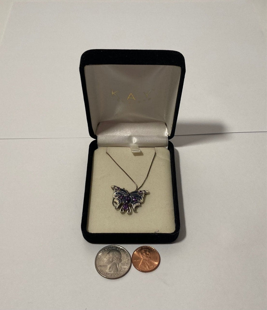 Vintage Sterling Silver Necklace, Nice Butterfly with Beautiful Purple Stones, Very Nice Unique Design, Kay Jewelers, Quality, Jewelry