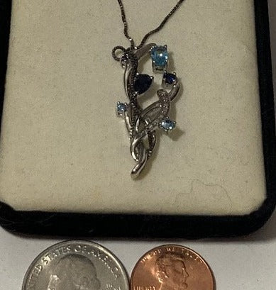 Vintage Sterling Silver Necklace, Nice Pendant with Dark Purple, Baby Blue and Clear Stones Design, Very Nice Unique Design, Kay Jewelers