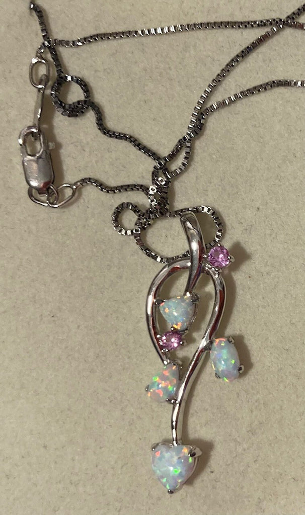 Vintage Sterling Silver Necklace, Nice Pendant with Nice Opal Stones and Purple Stone Design, Very Nice Unique Design, Kay Jewelers, Quality