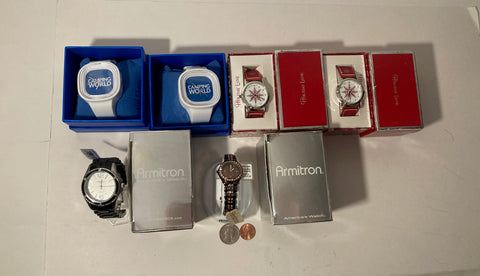 Lot of 6 Vintage Wrist Watches, Watch, Armitron, Camping World, in Original Cases, Fashion, Time, Clock, Clothing Accessory